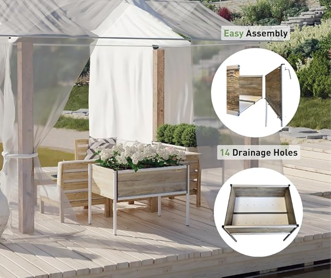 Foreman Raised Garden Bed on Wheels – Weather-Resistant Raised Garden Bed (36 x 24 x 27) with Drainage Ideal Raised Garden Bed for Vegetables &amp Flowers – 300 lb Capacity Zebrano Wood Grain