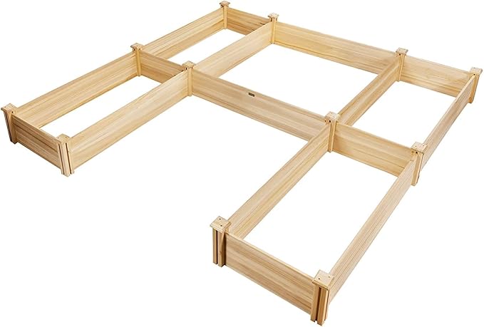 GRAFFY U-Shaped Wooden Raised Garden Beds Outdoor Wood Elevated Planter Box Garden Container for Vegetable Flower Planting Bed for Grass Lawn Patio Backyard