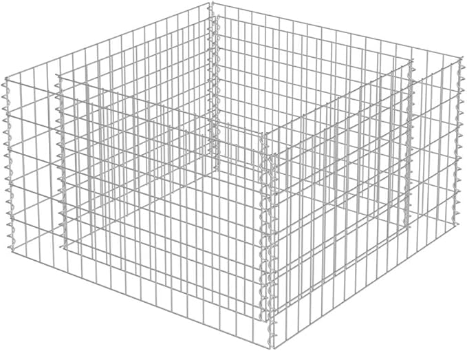 YAFF Square Gabion Raised Bed Galvanized Steel 35.4 x 35.4 x 19.7 inches Outdoor Garden Planter Silver