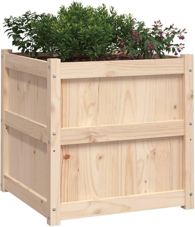 Garden Planter Set of 2 Natural Solid Pine Wood Raised Garden Bed 23.6x23.6 Inch Square Planter Box for Outdoor Plants Rustic Finish Brown