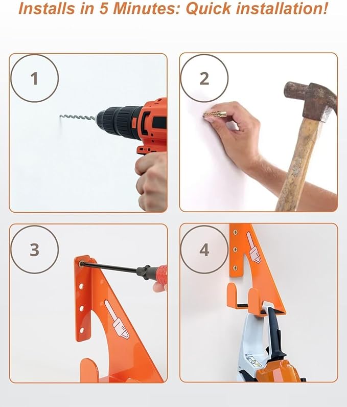 Chainsaw Holder -4 Pack- 180LB Heavy-Duty Alloy Steel Wall Mount Set Chainsaw Accessories Universal Fit for Stihl Husqvarna Echo Saws Rust-Proof &amp Space-Saving Design (Garage Workshop)