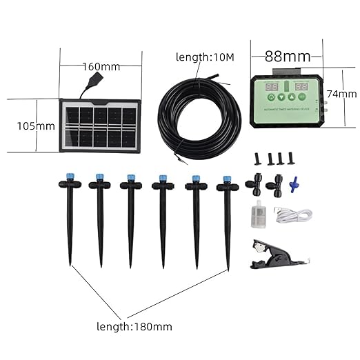 Fockety Drip Irrigation System Solar Automatic Drip Irrigation Kit with Timer Rainwater Collector and Adjustable Nozzle Automatic Watering System for Plants Indoor Outdoor (Black)