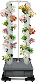 Hydroponics Growing System Tower 56 Holes Vertical Garden Indoor 64 Tall Plant Growing Tower with Wheels Soilless NFT Hydroponic Grow Kit with Water Pump &amp Timer for Vegetables Lettuce Herbs