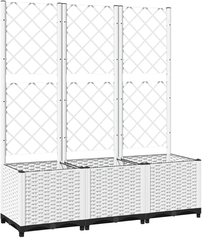 Plastic Garden Planter with Trellis Outdoor Raised Garden Bed Free-Standing Trellis Planter Box for Vine Climbing Plants Flowers White 47.2x15.7x53.5 PP-740