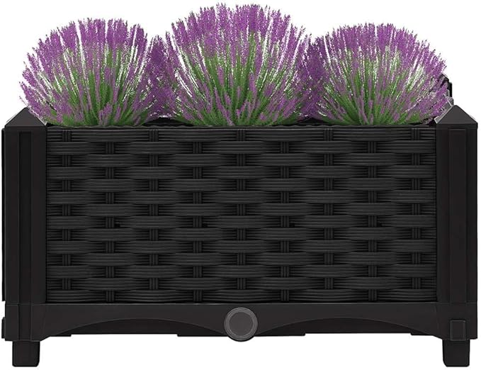 Square Raised Garden Planter Box 15.7x15.7x9.1 in Matte Black UV Stable Polypropylene Outdoor Planter for Balcony Patio Herb Flower Vegetable Garden Spaces