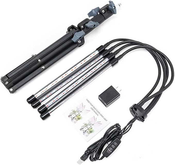 Grow Lights for Indoor Plants Full Spectrum Four Head Clip-on Plant Lamp with Full Spectrum &amp Red Blue Spectrum 3/9/12H Timer 1.2m Stand Suitable for Indoor Plants Growth