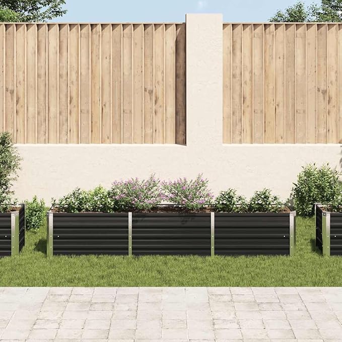 SKM Raised Bed Anthracite Galvanized Steel 94.5x15.7x17.7 in DurableAnthracite (Weight 15.39KG)