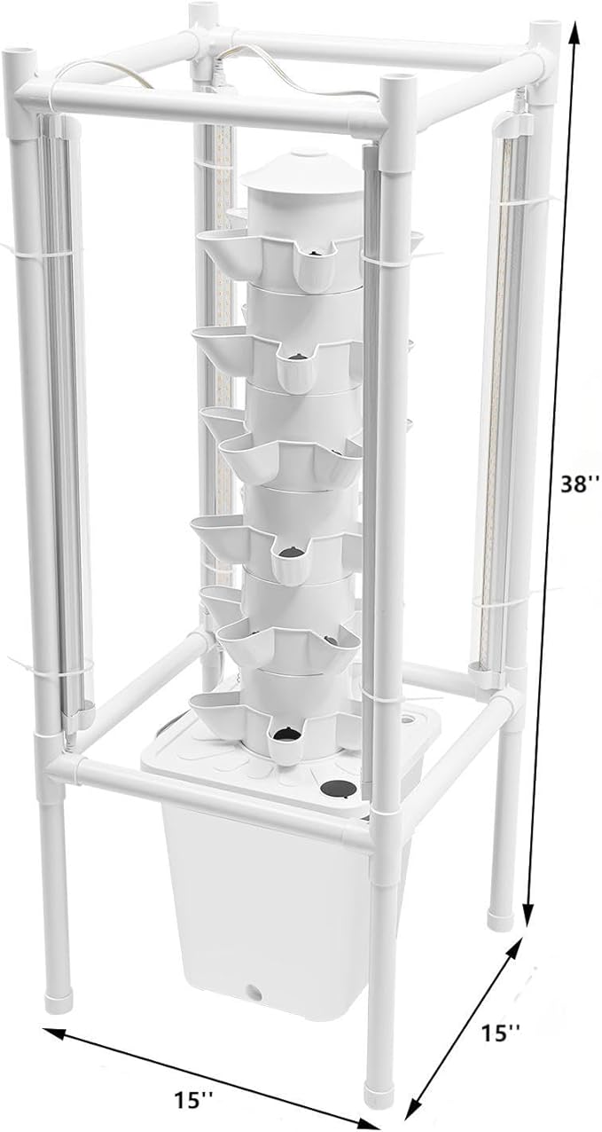 Hydroponic Growing Tower System Kit 30-Plant Vertical Hydroponics Garden Tower with LED Grow Light for Outdoor Indoor Herbs Fruits Vegetables Smart Garden Planter Kit