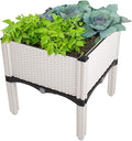 Modern Home Raised Planter Kit - Stackable Modular Flower/Garden Bed Kit - Stacking Brown/White Planter Sets for Home Restaurant Office Garden (White Set of 4)