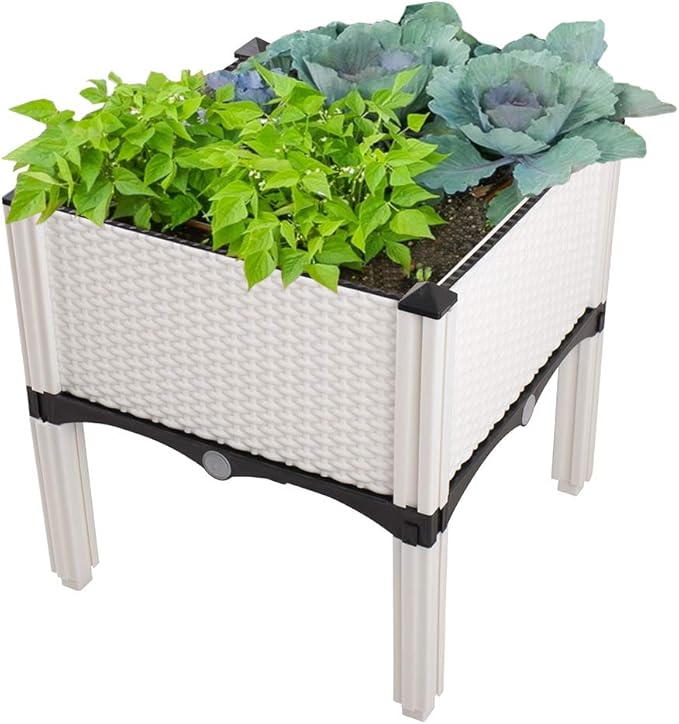 Modern Home Raised Planter Kit - Stackable Modular Flower/Garden Bed Kit - Stacking Brown/White Planter Sets for Home Restaurant Office Garden (White Set of 4)