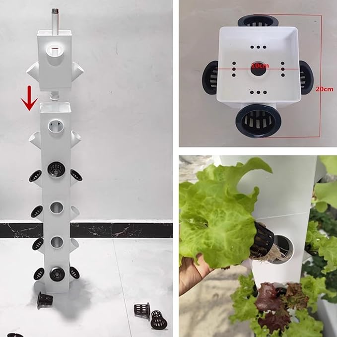 28 Holes Hydroponic Grow Tower Aeroponic Tower Garden System with Movable Water Tank Soilless Cultivation Grow Tower for Herbs Fruits and Vegetables