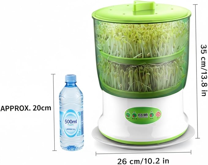 Bean Sprouts Machine Bean Sprouts Grow Kit 2-Tier Automatic Maker 3 Modes Seed Sprouter Kits for Indoor Gardening Green