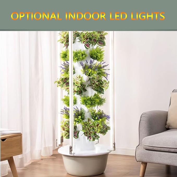 Hydroponics Growing System with LEDVertical Hydroponic Tower Garden Kitfor Indoor Herbs Fruits and Vegetables -with Hydrating Pump Adapter Net Pots Timer9th Floor