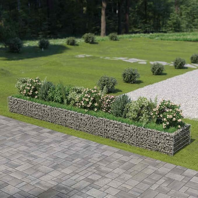 Gabion Raised Bed Silver Galvanized Steel 212.6x35.4x19.7 inch Outdoor Planter Box for Garden Patio and Yard