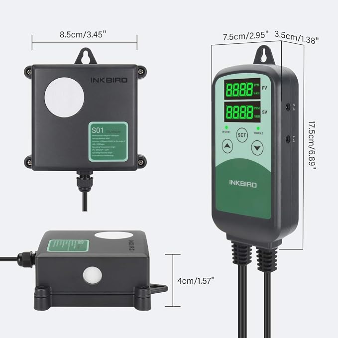 Inkbird ICC-500T CO2 Controller CO2 Meter Carbon Dioxide Controller for Grow Room and CO2 Generator with CO2 Sensor for Home Grower (CO2 Controller + S01 Sensor)