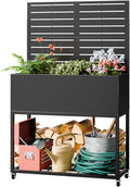Metal Planter Box with Trellis55 H x35 W Raised Garden Beds with Privacy Screen for Climbing Plants Flower Elevated Standing Planter Garden Bed with Drainage Holes for Outdoor PatioBlack