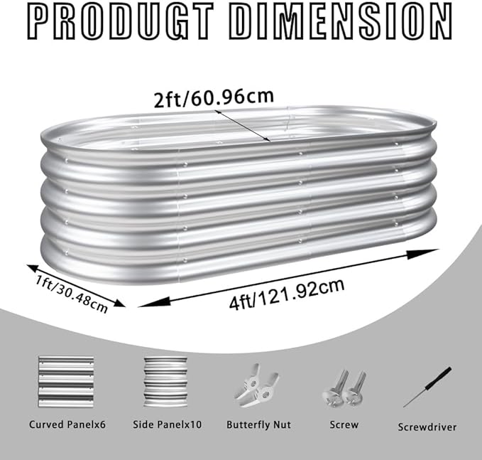 Beaunicorn 2Pcs 4x2x1ft Galvanized Raised Garden Bed Heavy Duty Planter Raised Beds for Outdoor for VegetablesFlowers &ampHerbs Rust-Resistant Metal Garden Bed Easy Assembly