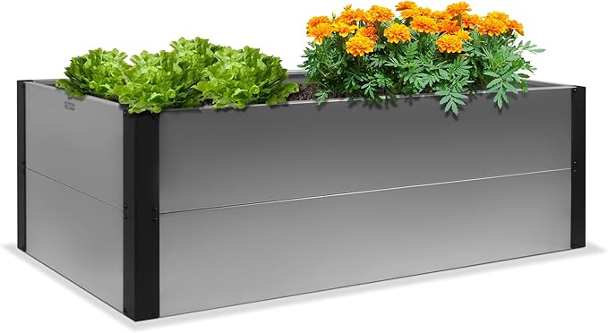 Outland Living Galvanized Metal Raised Garden Bed for Gardening with Aluminum Corner Brackets - Planter Box for Outdoor Plants Vegetables Herbs 2’ x 4’ x 1.3'