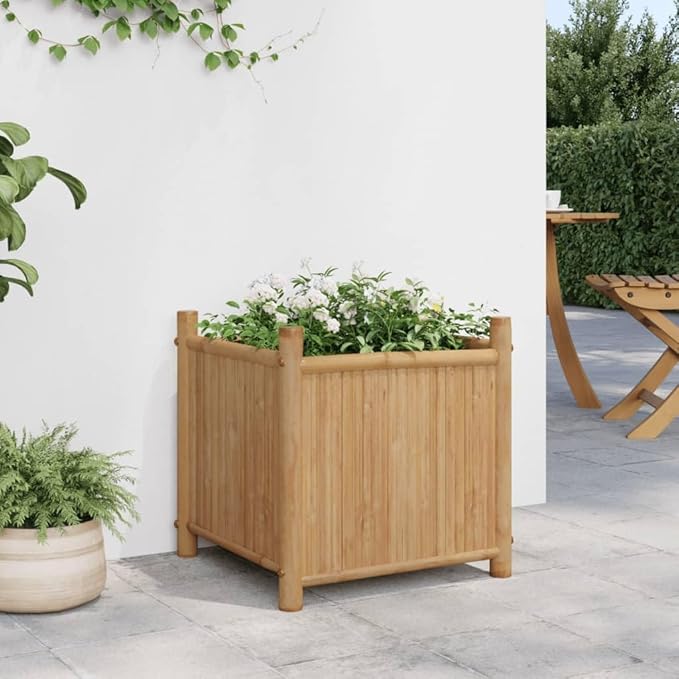 Large Outdoor Planter Box for Vegetables Herb and Flower - 15.7 Bamboo Gardening Pots for Planting - Elevated Plant Beds