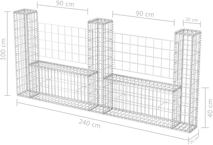 Gabion Basket U-Shape Galvanized Steel 94.5 x7.9x39.4 Gabion Raised Bed Gabion Cages Basket Steel Woven Gabion Net for Backyard Garden -AA