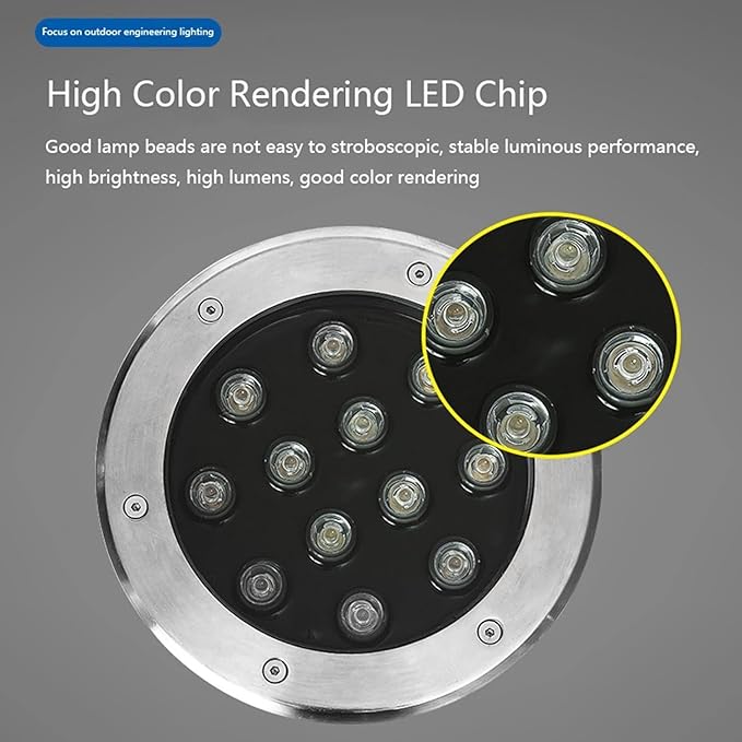 Outdoor Ground Light Embedded Round LED Underground Light IP66 Waterproof Recessed Landscape Lighting AC85-110V for Walkway Garden Stairs Deck Driveway Spotlights