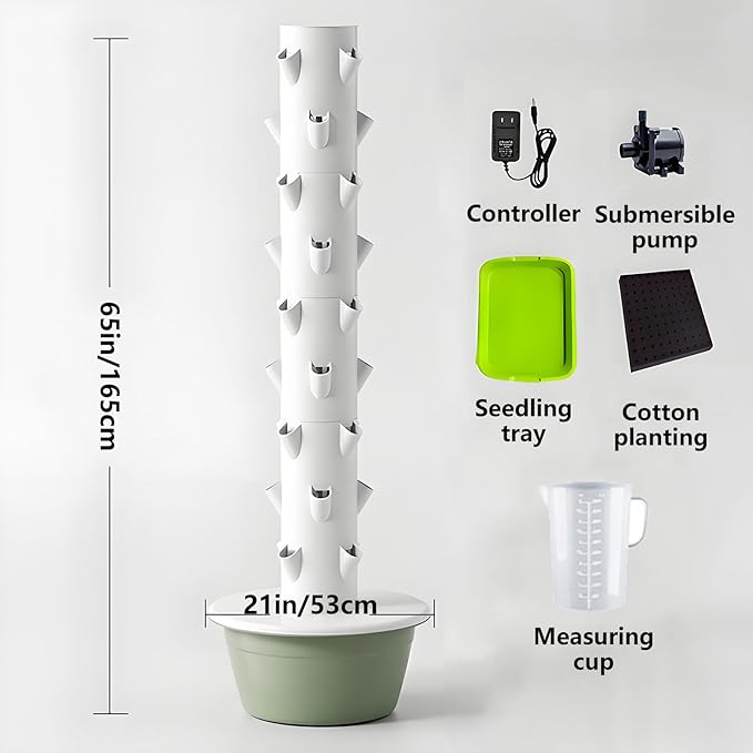 Hydroponic Tower Garden Hydroponic Growing System Vertical Tower with Hydrating Pump and Movable Water Tank for Indoor Herbs Fruits and Vegetables Gardening Lover Green-9Layer