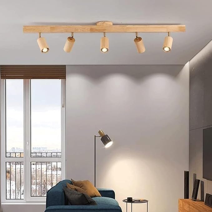 Rotatable Wooden Ceiling Light Adjustable LED Track Lighting Kit Modern Spotlight for Home Farmhouse Kitchen 2-Light