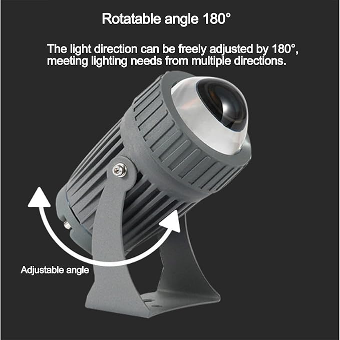 10W Rotation Spotlight - Long Range LED Flood Lights Narrow Beam Angle Landscape Lamps AC 220V Outdoor Wall Washer IP65 Building Exterior Wall Lighting Projector(White)