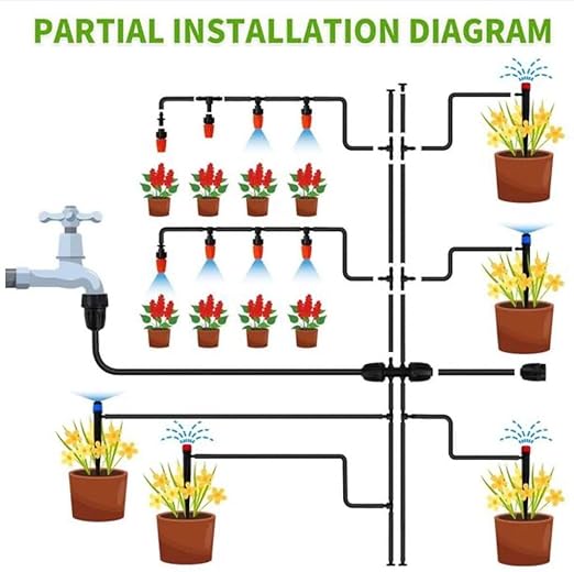 Automatic Drip Irrigation Plant Watering System Kit 240 ft. with 1/2 in. Hose 1/4 in. Distribution Tubing &amp Accessories