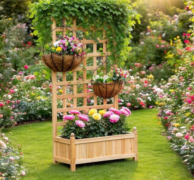 Multi-Tiered Wooden Flower Shelf Raised Garden Bed Outdoor Planter Box with Integrated Drainage for Herb and Flower Arrangements