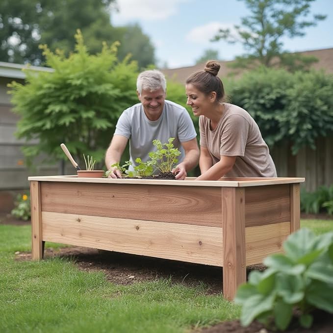Cedar Raised Garden Bed Planter Box with Legs – Heavy Duty Outdoor Wooden Planter for Vegetables &amp Flowers No Bending Elevated Design Handmade in USA (36in x 15.5in x 16in)