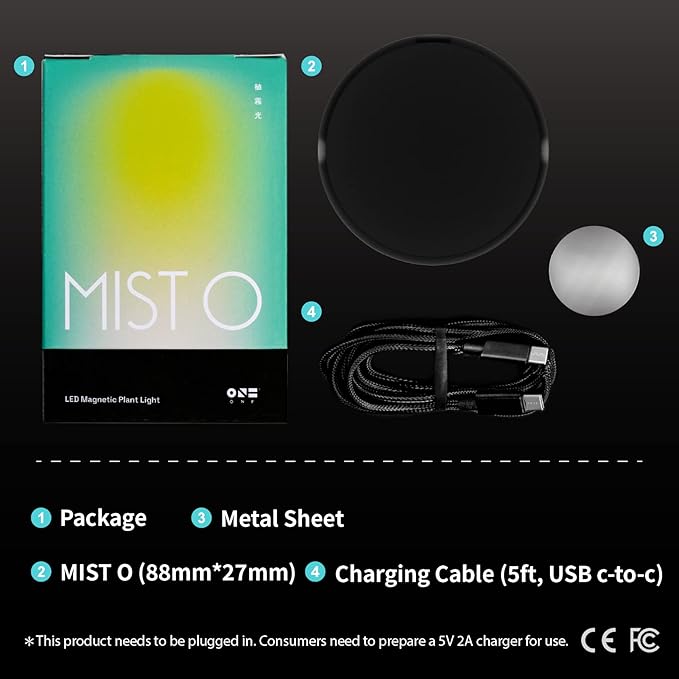 ONF Mist O Desktop Planted Lighting LED Light for Indoor Plants Brightness Dimmable Full Spectrum Grow Light Room Decoration Terrarium Light for Potted Plant and Succulent Matt Black