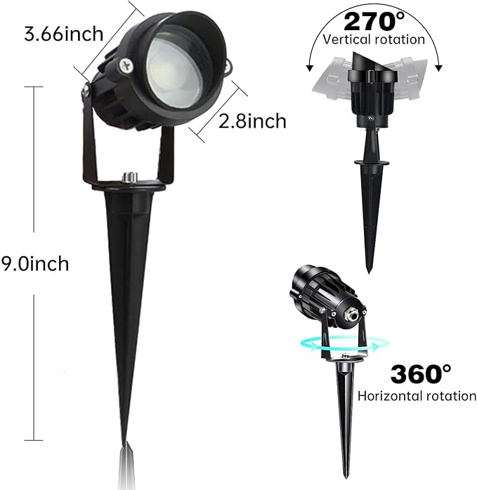 Low Voltage Landscape Lights Outdoor LED Landscape Lighting with Connectors 5W 500LM Focusing Lens Spotlights24V AC/DC 3000K Warm White Waterproof IP65 Pathway Garden Yard Lights 6PACK
