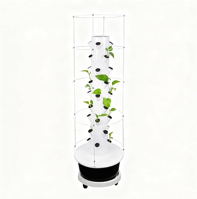 Hydroponics Growing System 28 Pods Large Vertical Hydroponic Growing Tower with with Climbing Trellis 9-Tier Indoor Gardening System for Herb Vegetable Fruit(Black)