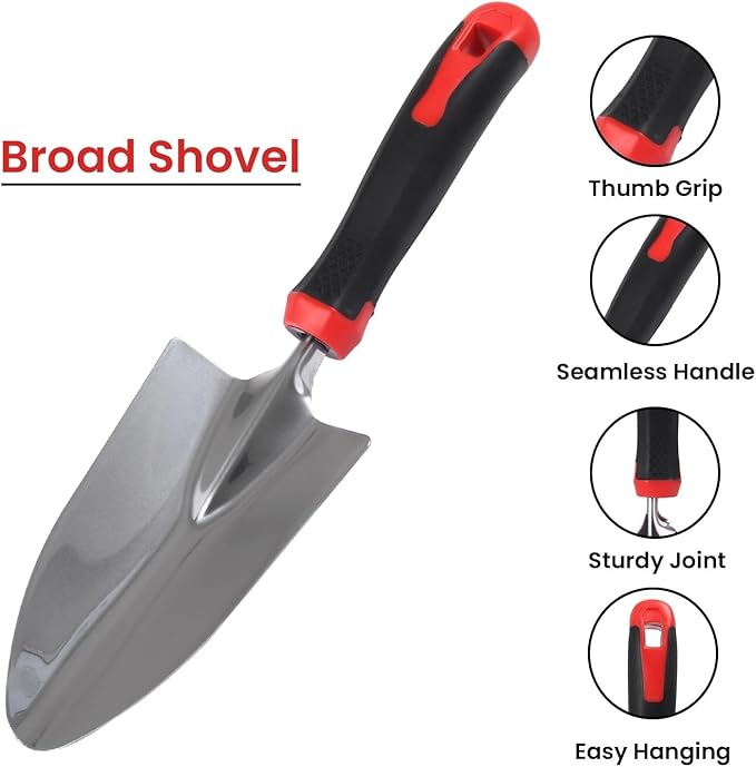 5 Pcs Stainless Steel Garden Tools Set (2 Pcs Hand Transplant Shovel Rake CultivatorShovel and Hand Weeder) Terrace Balcony Gardening Accessories Kit for Home Garden Farming