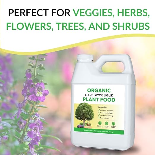Organic All-Purpose Liquid Plant Food - Use on All Outdoor Plants: Flower Beds Vegetable Gardens Container Gardening | Concentrated Liquid Fertilizer Alternative (32oz 2 Pack Mixes to 64 Gallons)
