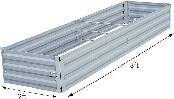 Planter Raised Beds Raised Garden Bed for Gardening Garden Boxes Outdoor Metal Raised Garden Beds 8x2x1 FT Galvanized Grey