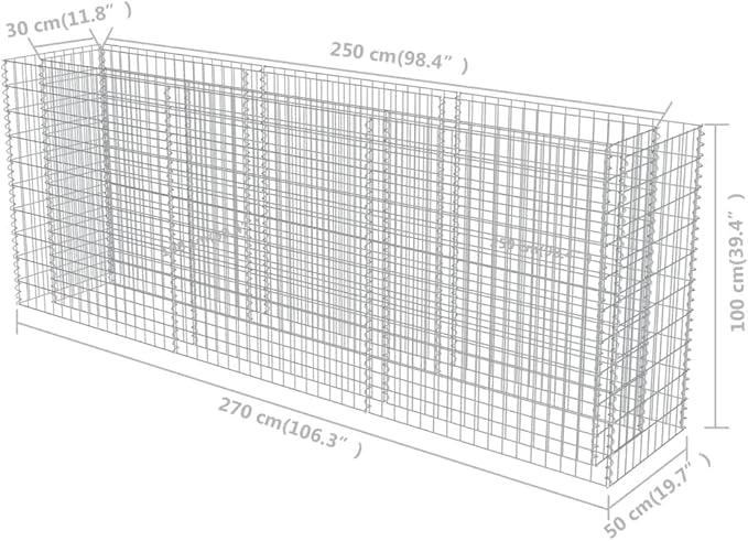SKM Gabion Raised Gabion Raised Bed Galvanised Steel 106.3x19.7x39.4