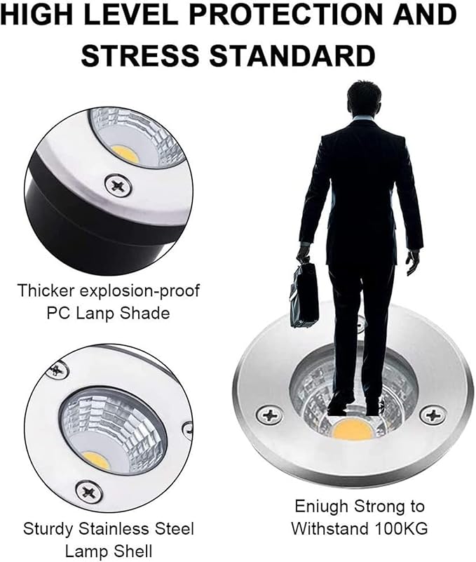 6PCS Ground LED Landscape Lights - 3W COB Recessed LED Spotlights LED Underground Well Light 3W Round Floor Lamp COB IP67 Waterproof Mini Outdoor Step Garden Light(White Light24V)