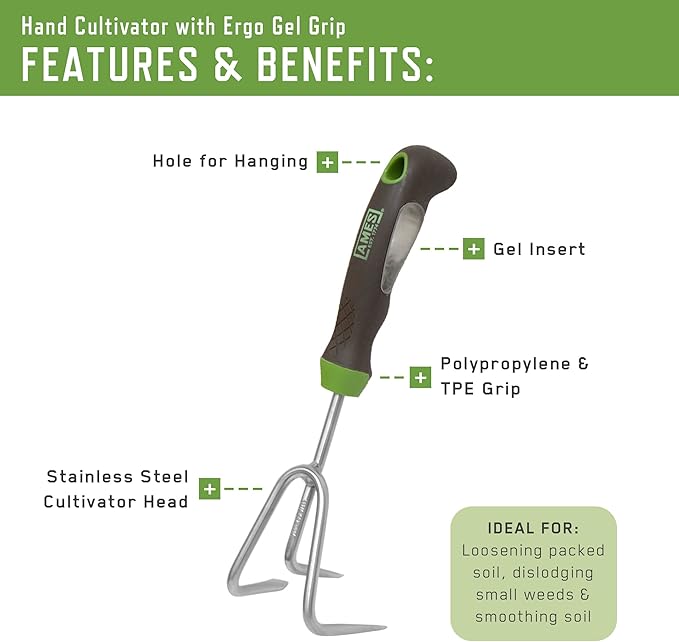 AMES 24450009 3-pc. Ergo Gel Grip Garden Tool Set with Hand Trowel Transplanter &amp Cultivator
