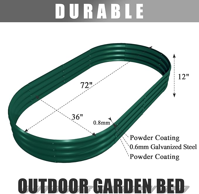 8 Pack 6x3x1FT Galvanized Raised Garden Bed Kit Oval Metal Ground Planter Box Outdoor Bottomless Planter Raised Beds for Vegetables Flowers Herbs Fruits Green