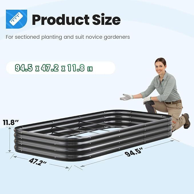 Quictent Galvanized Raised Garden Bed Kit 8x4x1 ft Oval Metal Planter Box for Vegetables Strengthened by Crossbar Dark Gray 2PCS