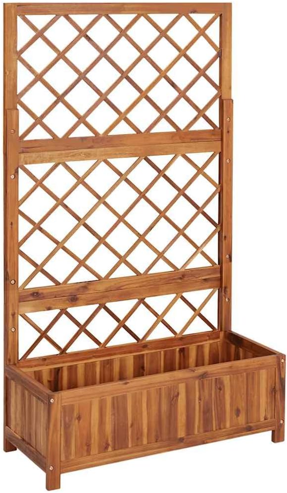 Raised Garden Bed Solid Acacia Wood Oiled Finish 33.5x15x59.1in Outdoor Planter Box with Trellis for Climbing Plants Patio Balcony