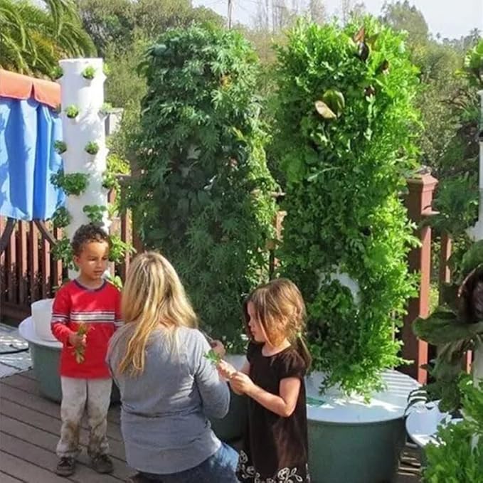 Hydroponic Grow Tower Vertical Aeroponic Tower for FruitsFlowersVegetables 9 Layer 36 Pots Planter with Water Tank and Pump Black