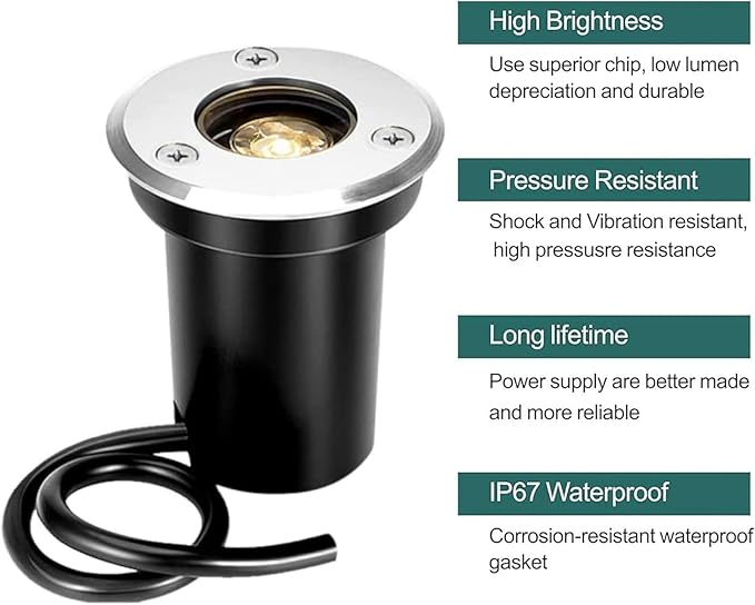 4PCS Recessed Outdoor Spotlights - Outdoor Buried Lights Low Voltage Landscape Light 3W Round Underground Light/COB In Ground LED Light/IP67 Waterproof Mini LWarm White 12V