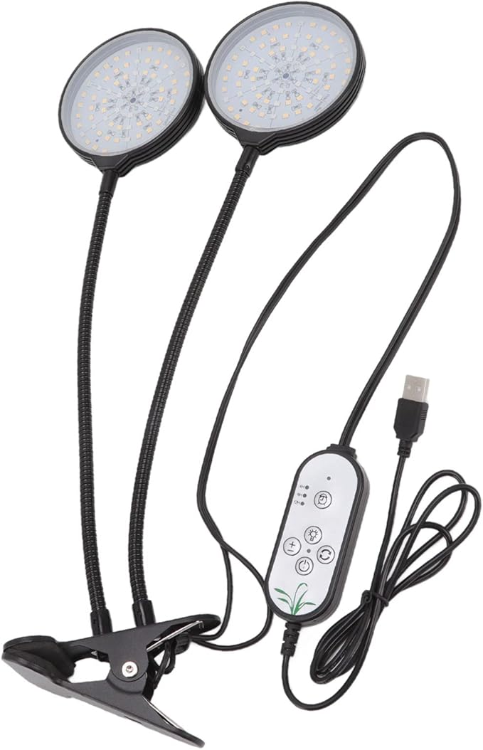 LED Plant Grow Light Dual Growing Lamp 5 Dimmable Levels Clip on Base 360 Degree USB Powered with Timer for Indoor