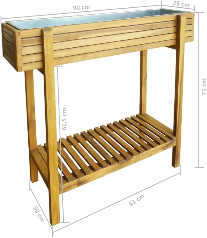 Raised Garden Raised Bed Solid Acacia Wood and ZincZinc Liner Gardening Pots &amp Planters