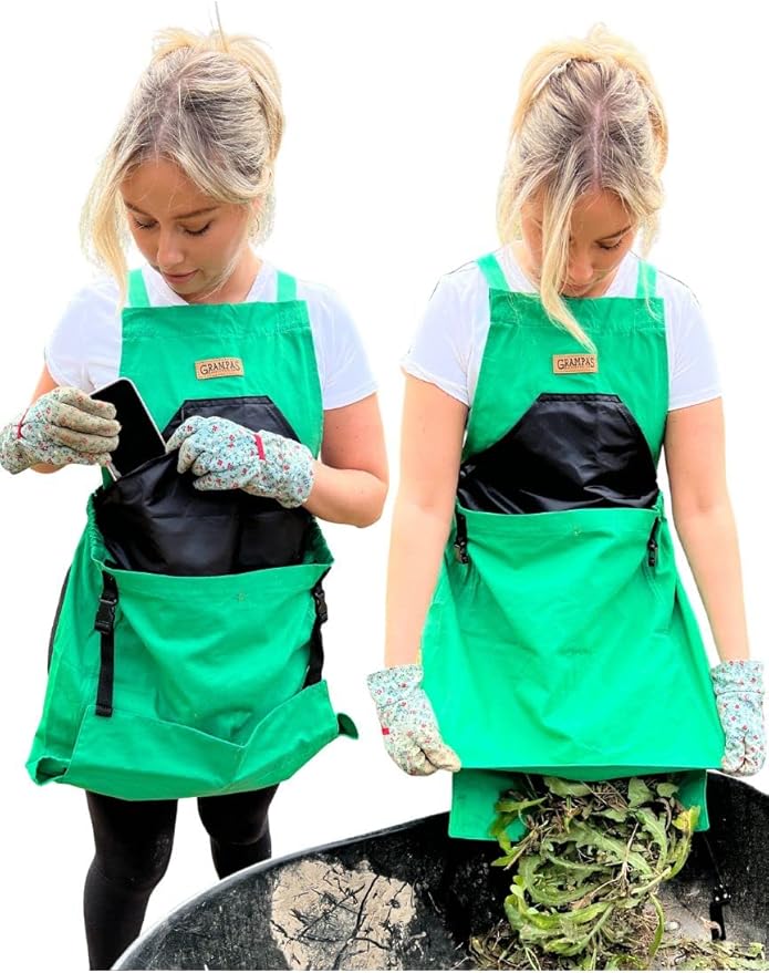 Grampa's Garden Apron - Cross Back Gardening Apron With Pockets For Women &amp Men | Harvest Apron with Large Kangaroo Pouch
