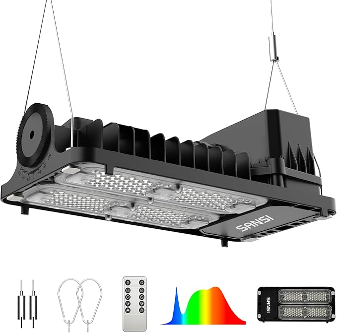 SANSI Grow Lights for Indoor Plants 100W Full Spectrum Plant Lights for Indoor Growing High PPFD IP65 Dimmable Grow Lights for Seed Starting in 3x3/2x2 Grow Tent Auto On/Off Timer Remote Control