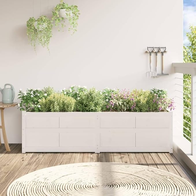 Wooden Raised Garden Bed Garden Planter Box Outdoor Wood Raised Garden Bed for Planting Plants Vegetables White 70.9x19.7x19.7 Solid Wood Pine-261